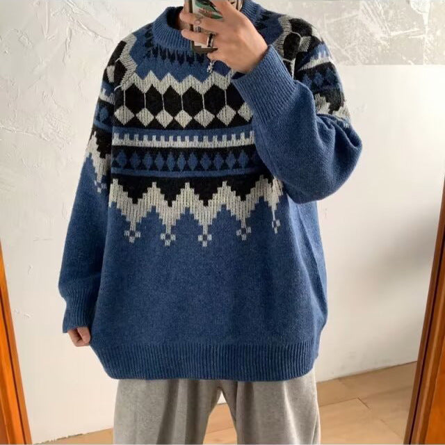Herren Grobstrickpullover mit geometrischem Muster Drune