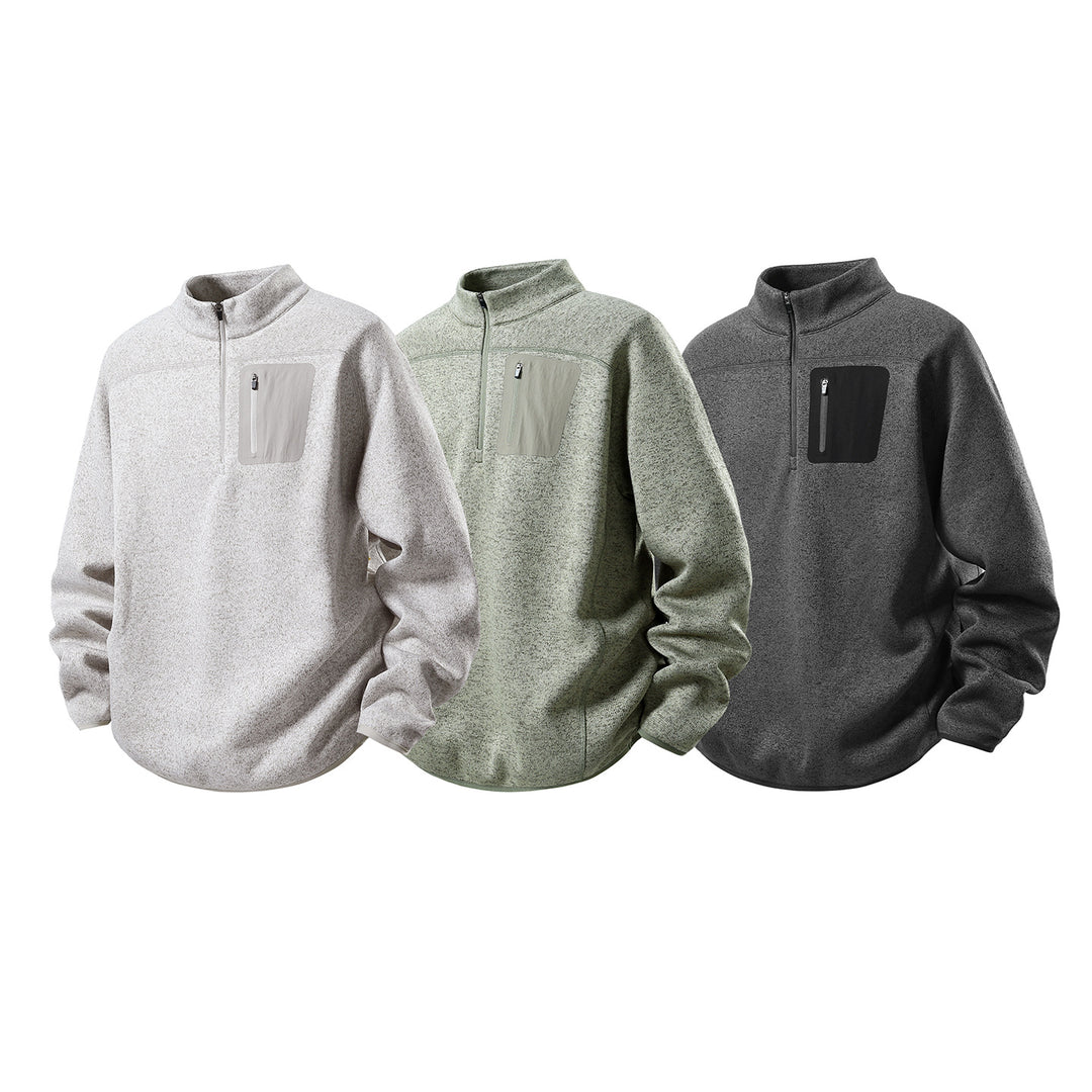 Herren Halbzip-Fleecepullover mit Brustreißverschlusstasche und Stehkragen Drune