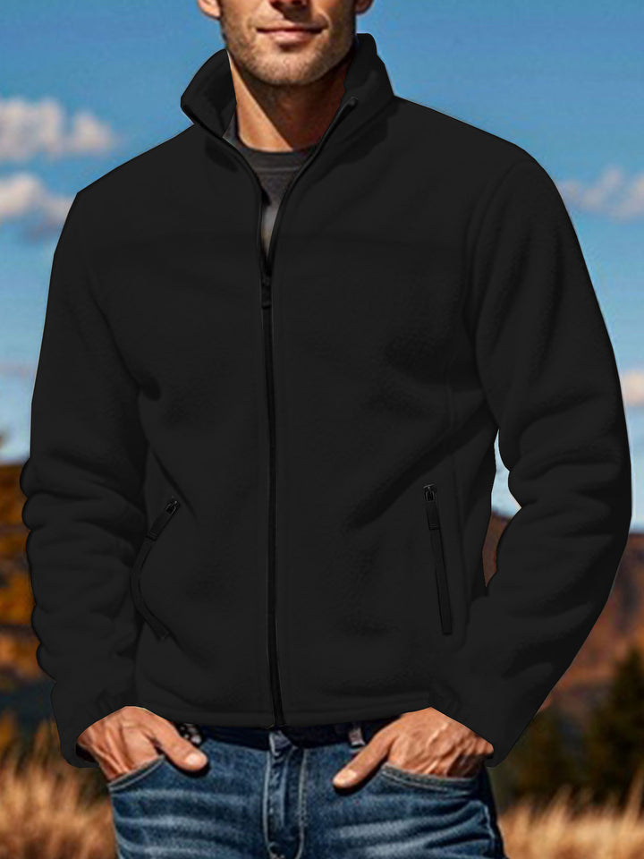 Herren nan warme Fleecejacke mit Reißverschluss, Stehkragen und Reißverschlusstaschen Drune
