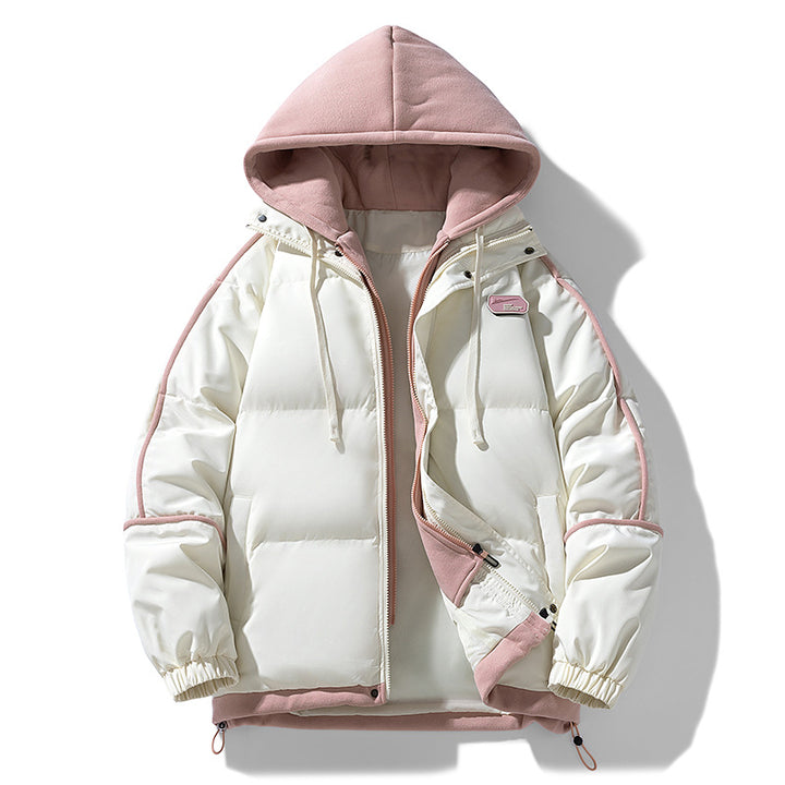 Damen Kurz geschnittene Steppjacke mit kontrastierender Fleece‑Kapuze und Kordelzug Drune