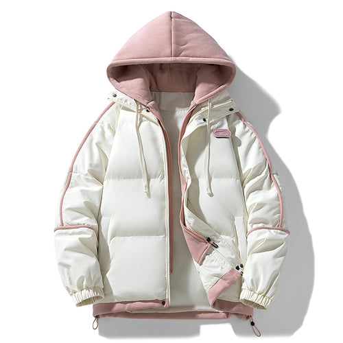 Damen Kurz geschnittene Steppjacke mit kontrastierender Fleece‑Kapuze und Kordelzug Drune