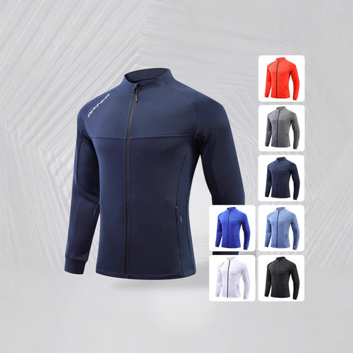 Herren Eng anliegende atmungsaktive Laufjacke mit durchgehendem Reißverschluss und Reißverschlusstaschen Drune