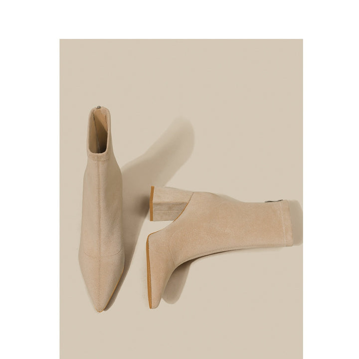 Damen Spitze Sock‑Ankle‑Boots mit skulpturellem Blockabsatz und Stretch‑Veloursoptik Drune
