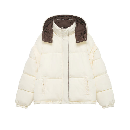 Damen Kurze Oversize-Steppjacke mit hohem Kragen und abnehmbarer Kapuze Drune