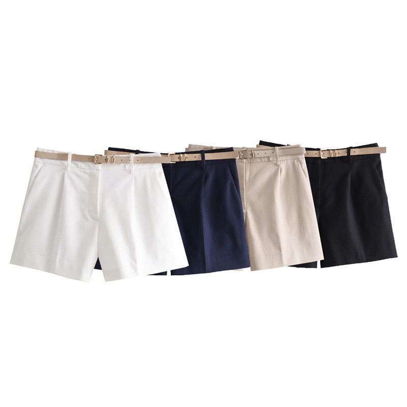 Femme Taillierte Hochbund-Chino-Shorts mit Gürtel-Detail Drune