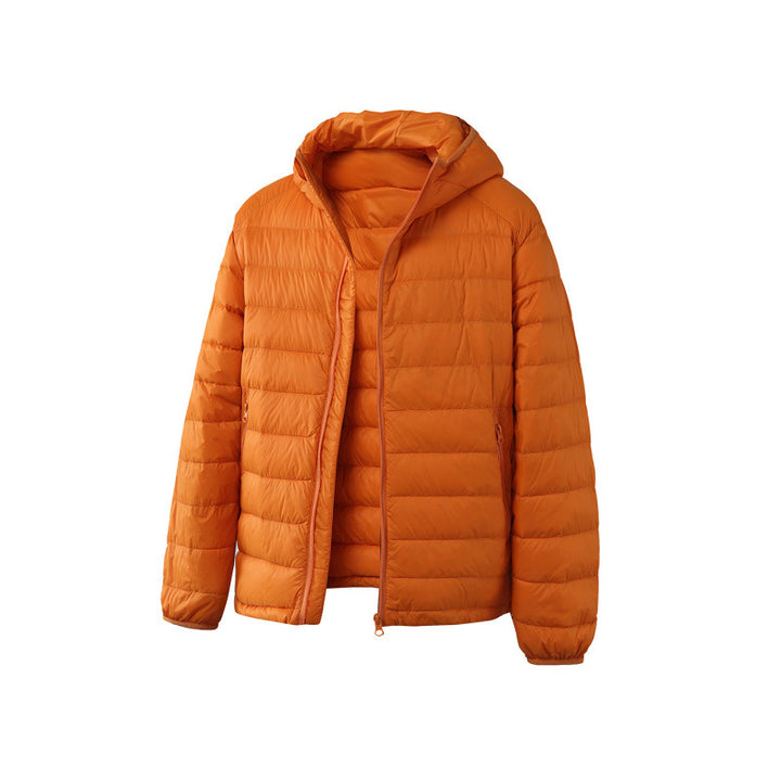 Unisex Ultraleichte gesteppte Kapuzenjacke mit Thermofüllung und Reißverschlusstaschen Drune