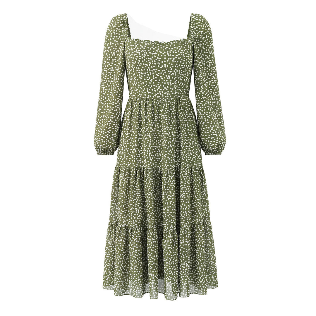 Damen Midikleid im Stufen-Design mit quadratischem Ausschnitt und Puffärmeln Drune