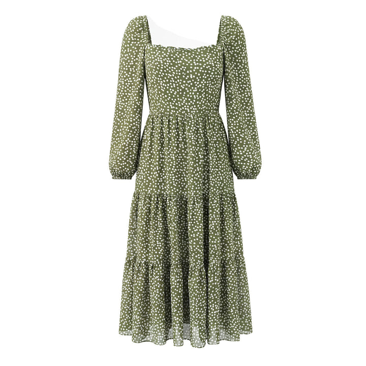 Damen Midikleid im Stufen-Design mit quadratischem Ausschnitt und Puffärmeln Drune