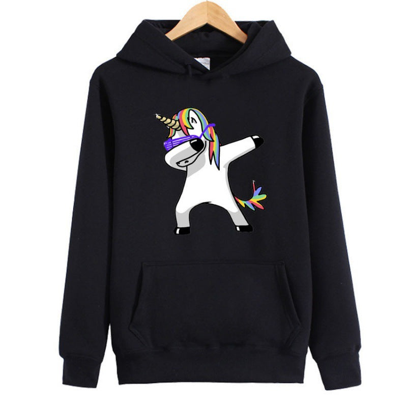 Damen Kapuzenpullover mit Einhorn-Dab-Print, Kängurutasche und weichem Baumwollmix Drune