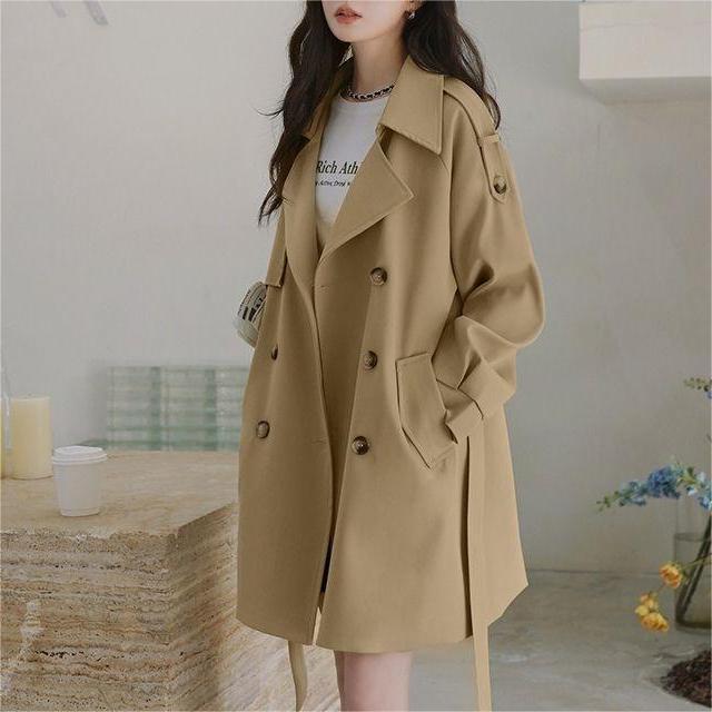 Damen lässiger Trenchcoat mit Gürtel und klassischen Knopfdetails Drune