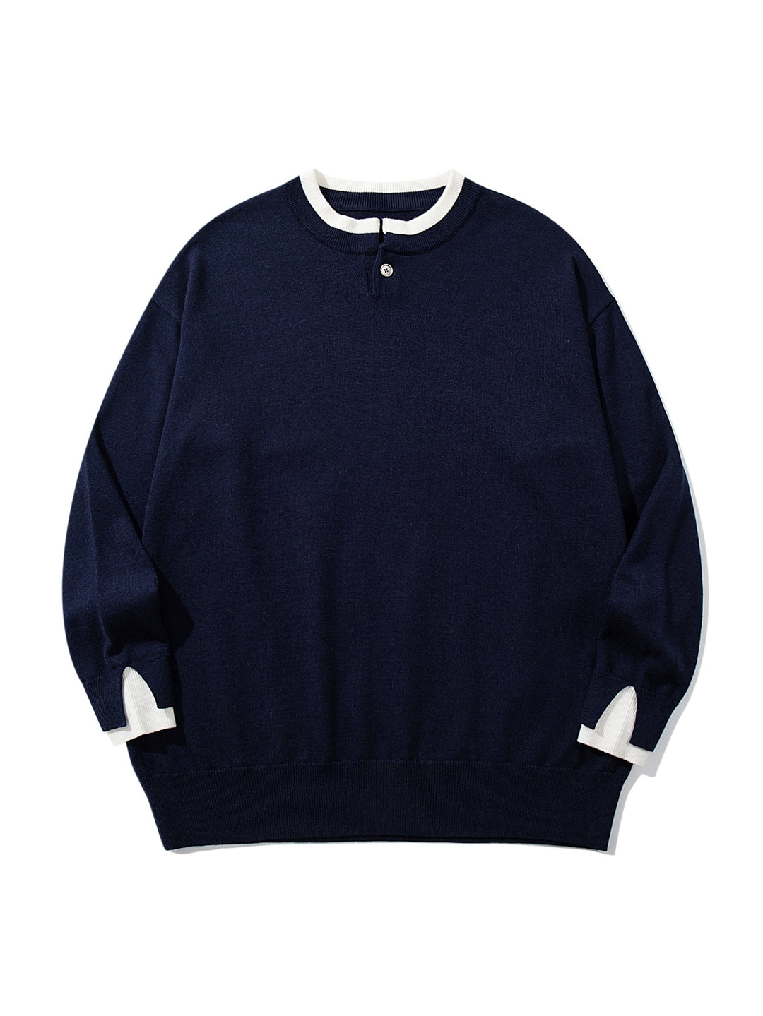 Unisex Oversize-Strickpullover mit kurzer Henley-Knopfleiste und Daumenloch-Manschetten Drune