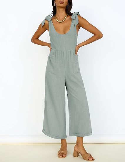 Damen Lässiger Jumpsuit mit verstellbaren Trägern und weitem Bein Drune