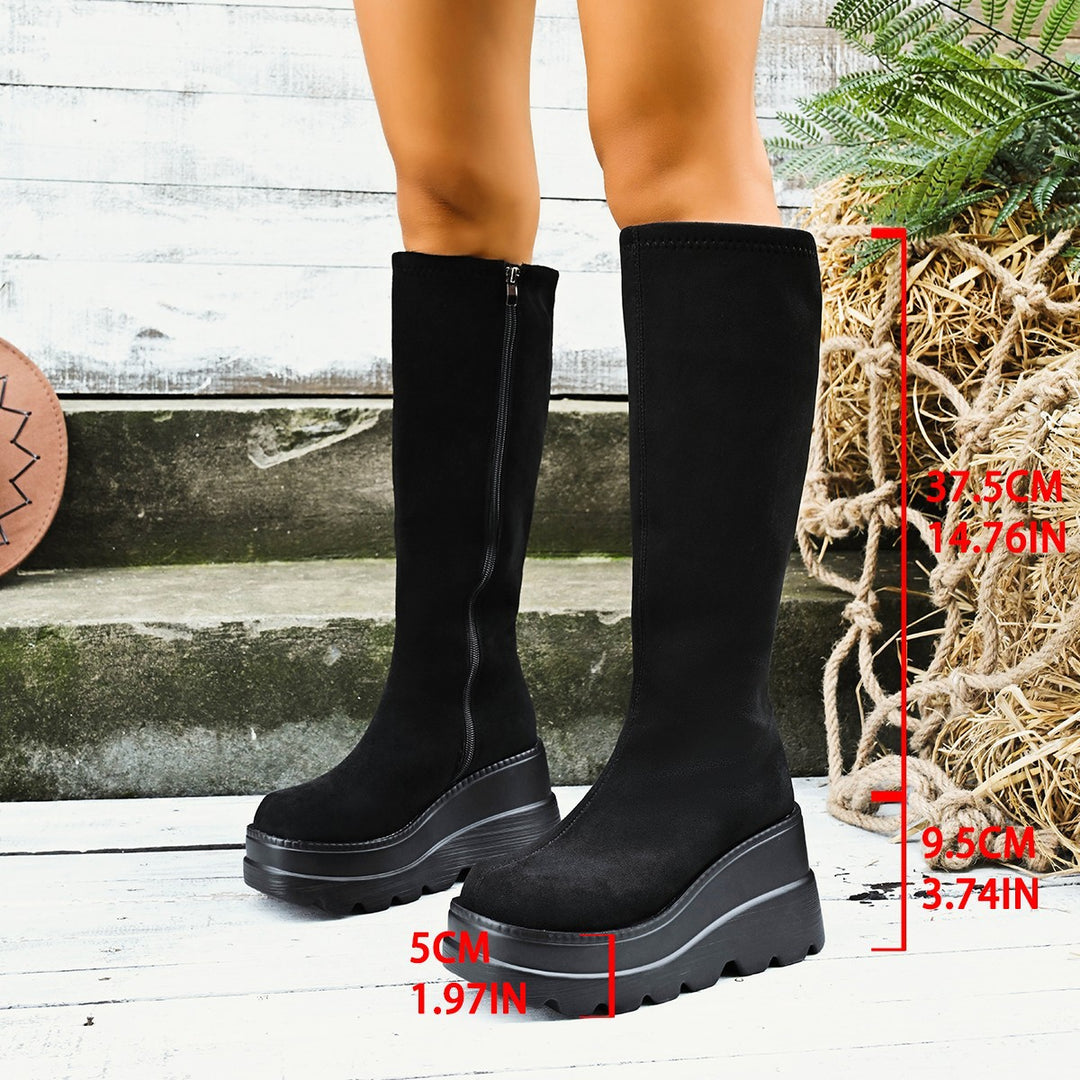 Damen Modische Overknee-Stiefel mit Plateausohle Drune