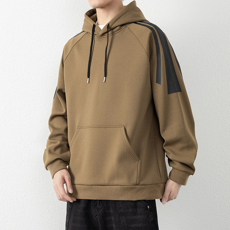 Herren Kapuzenpullover mit Raglanärmeln, Kängurutasche und Kontraststreifen Drune