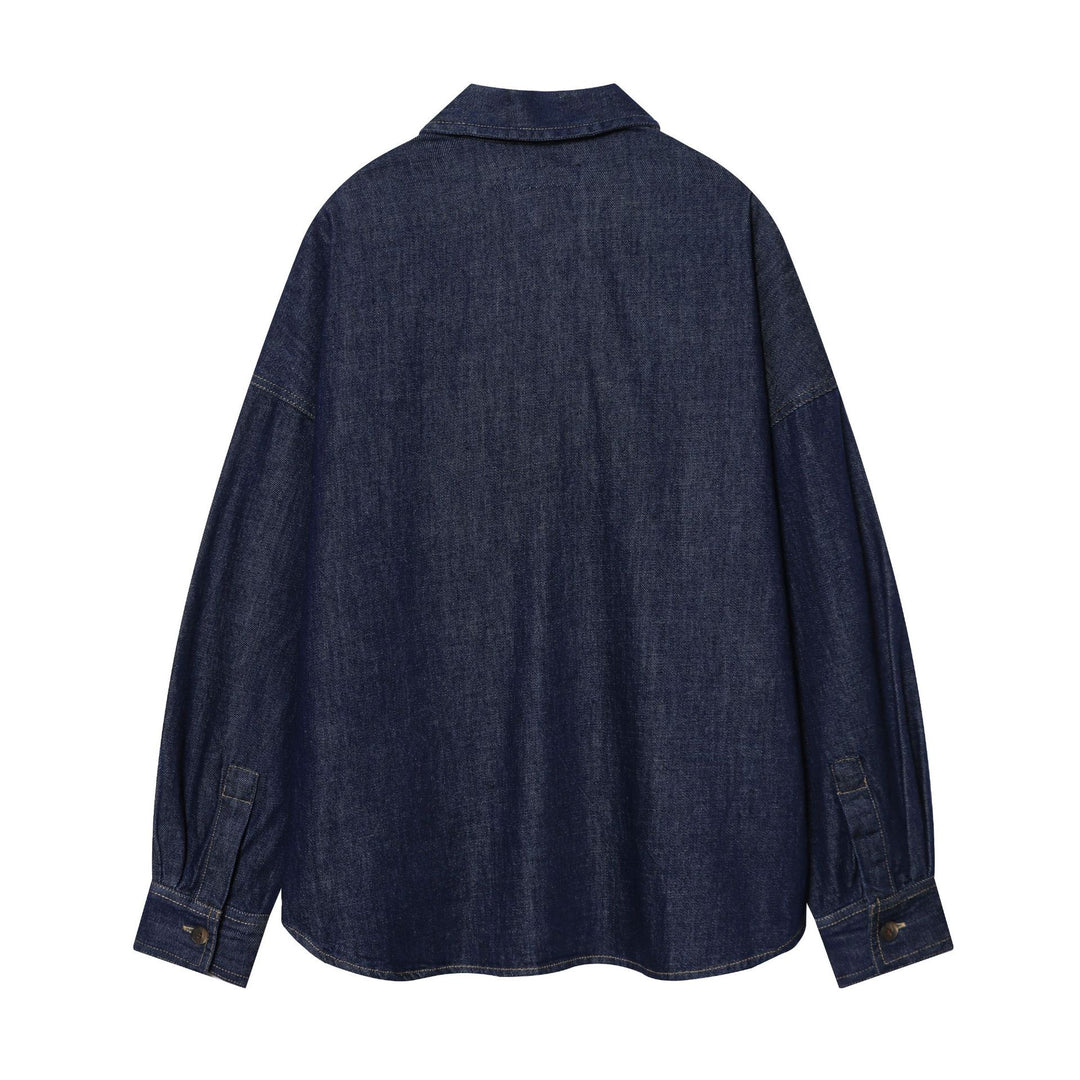 Damen nan Oversize-Denimbluse mit verdeckter Knopfleiste, markanten Teilungsnähten und kastiger Silhouette Drune