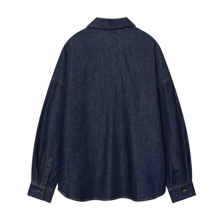 Damen nan Oversize-Denimbluse mit verdeckter Knopfleiste, markanten Teilungsnähten und kastiger Silhouette Drune