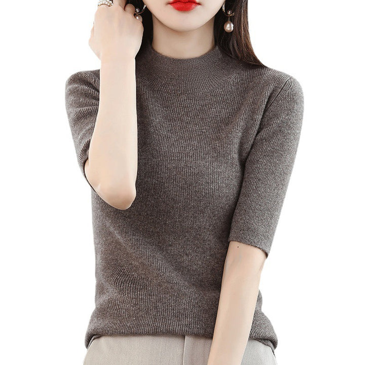 Damen Kurzarm-Feinstrickpullover mit Stehkragen und taillierter Passform Drune