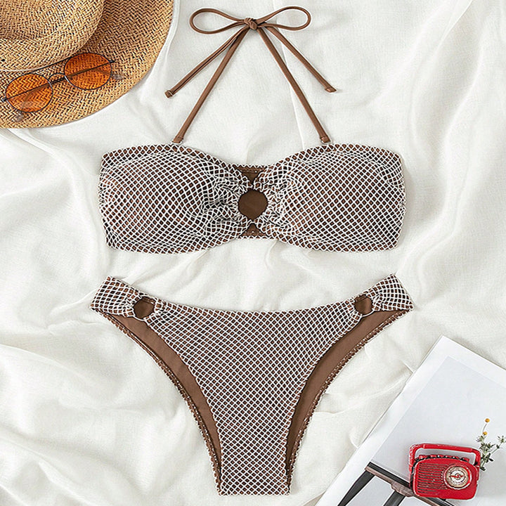 Damen Bikini mit modischem Netzdesign und elegantem Ringdetail Drune