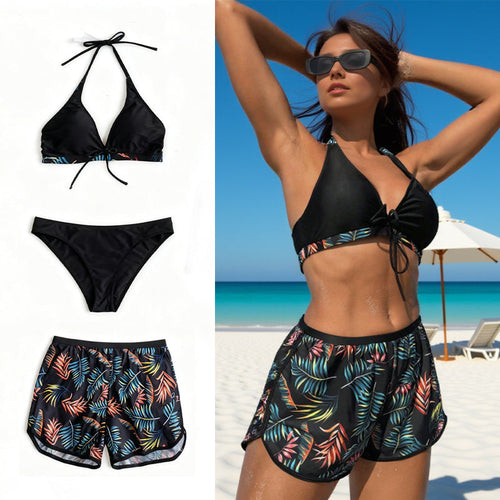 Damen Bikini-Set mit verstellbaren Trägern und Floral-Print Drune