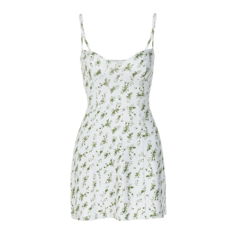 Damen Minikleid mit zartem Blumenmuster und verstellbaren Spaghettiträgern Drune