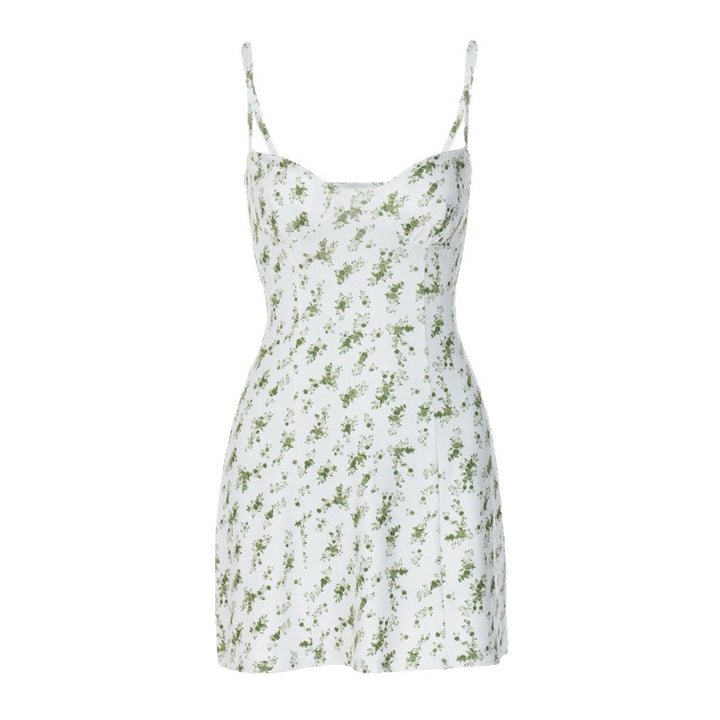 Damen Minikleid mit zartem Blumenmuster und verstellbaren Spaghettiträgern Drune