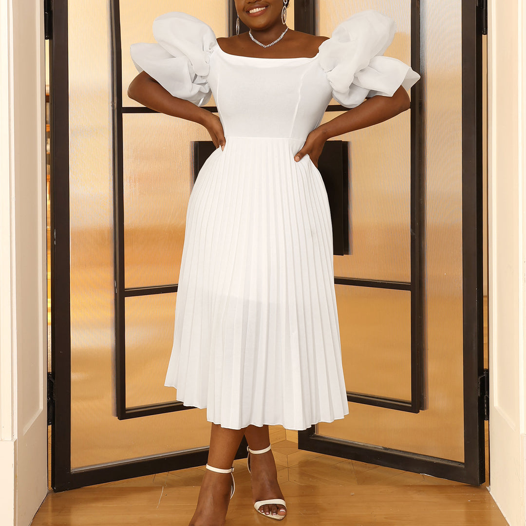 Damen Elegantes Kleid mit voluminösen Puffärmeln und schwingendem Rock Drune