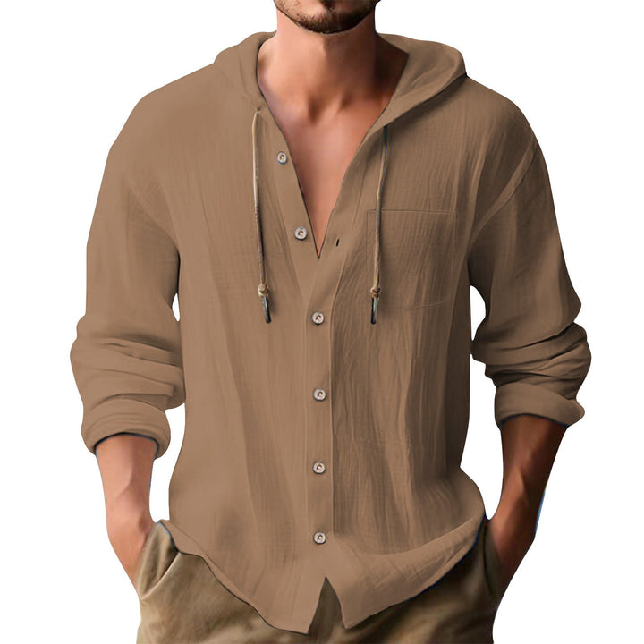 Herren lässiges Kapuzenshirt mit Knopfleiste und praktischen Taschen Drune