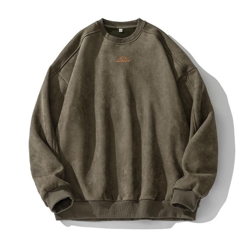 Unisex Oversize Rundhals-Sweatshirt mit minimalistischer Berg-Stickerei Drune
