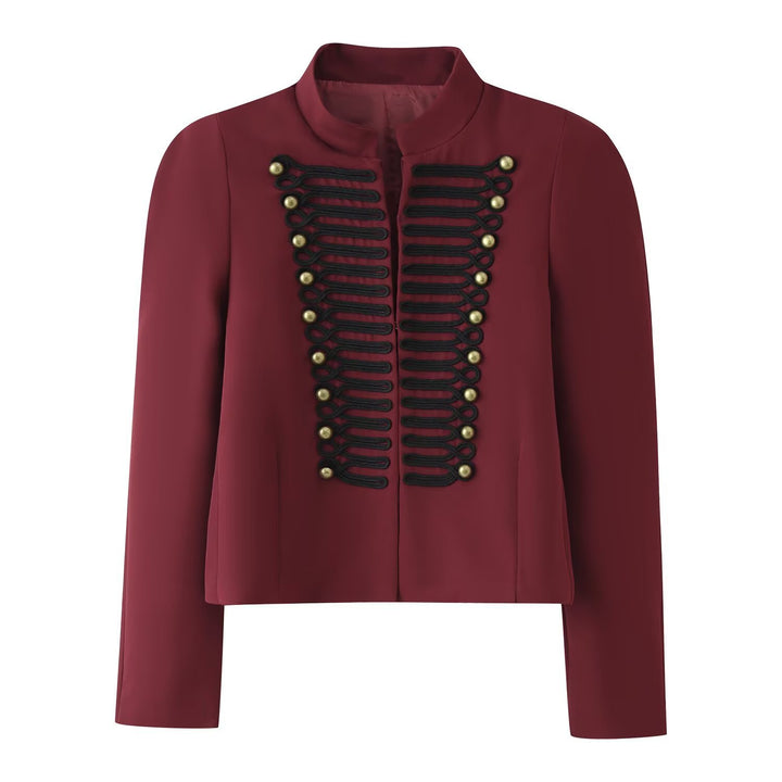 Damen Cropped Blazer im Militärlook mit Zierkordeln und Stehkragen Drune