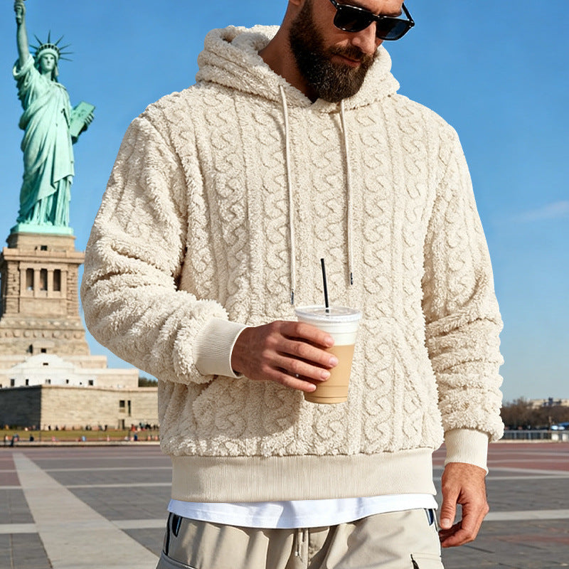 Herren Gefütterter Sherpa‑Hoodie mit Zopfmuster und Kapuze Drune
