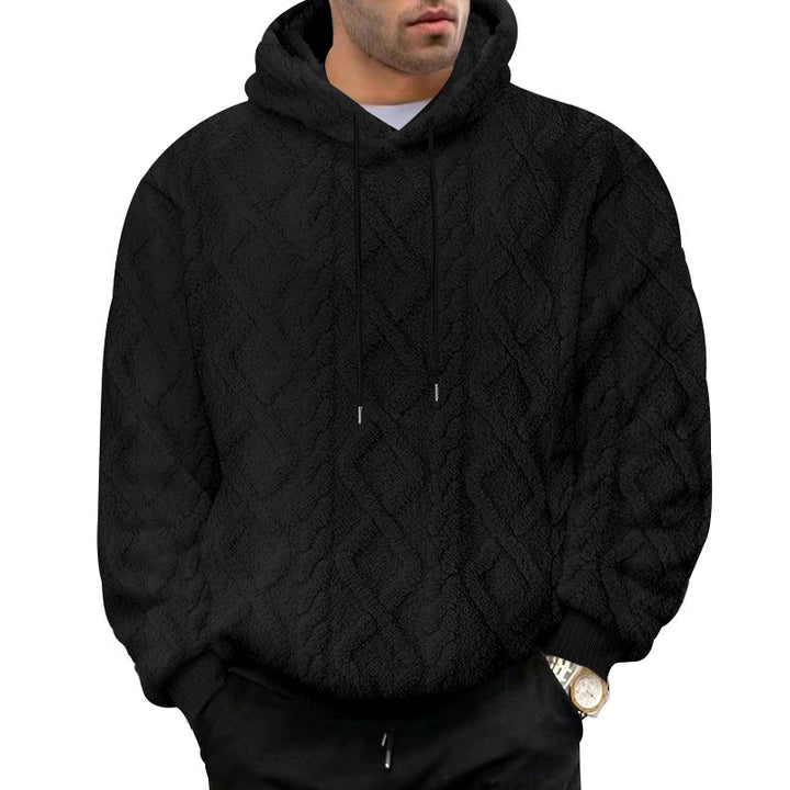 Herren nan kuscheliger Sherpa-Kapuzenpullover mit diamantgeprägter Struktur, Kordelzug und elastischen Rippbündchen Drune