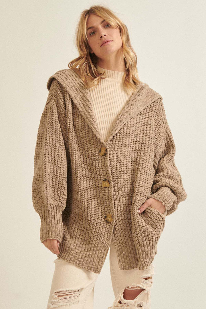Damen Grobstrickjacke mit modernem Reverskragen und dekorativen Knöpfen Drune