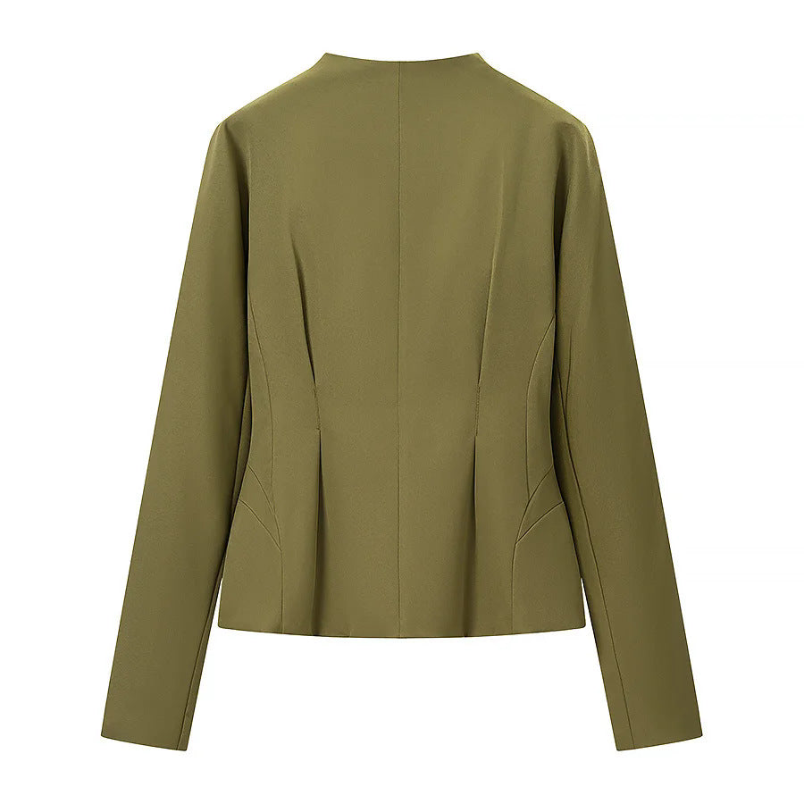 Damen nan taillierter Kurzblazer mit Stehkragen, Cut-Out-Front und verdeckten Ziernähten Drune