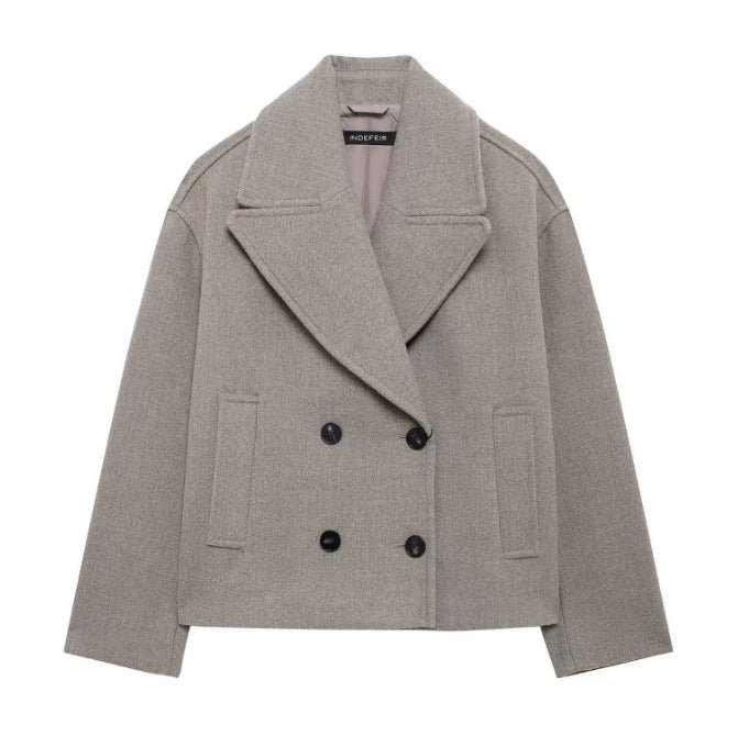 Damen 300+ Cropped doppeltreihiger Wollmix‑Blouson mit weitem Revers Drune