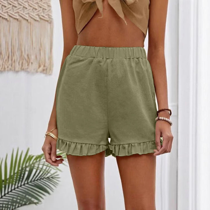 Damen Shorts mit Rüschendetails und Elastischem Bund Drune