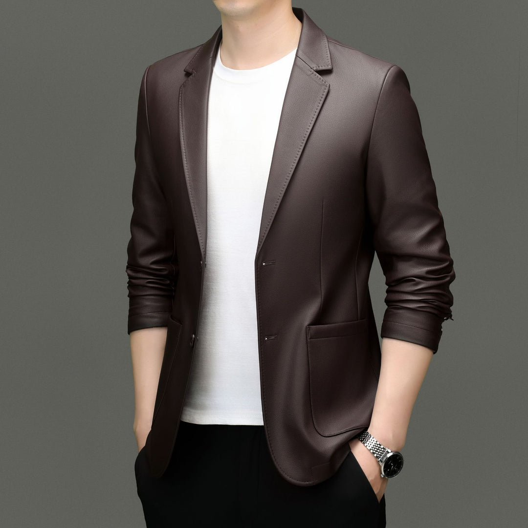 Herren Eleganter Kunstlederblazer mit modernem Schnitt und praktischen Taschen Drune