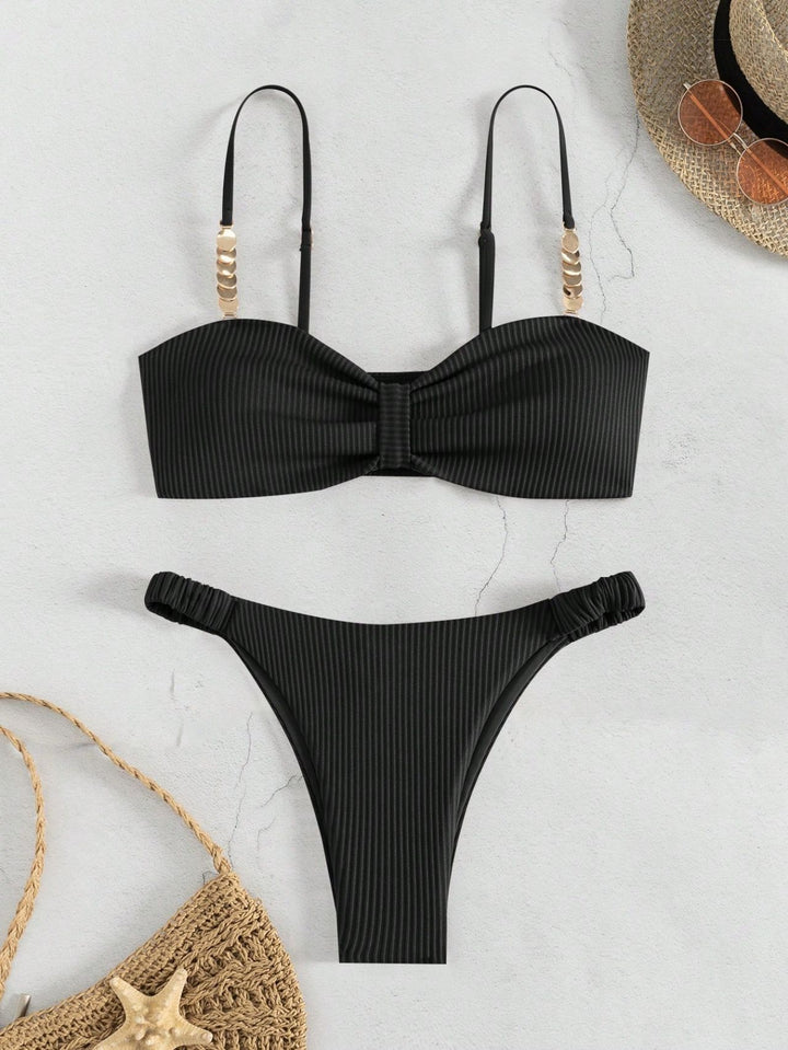 Damen Bustier-Bikini mit elegantem Schleifen-Design und modischen Akzenten Drune