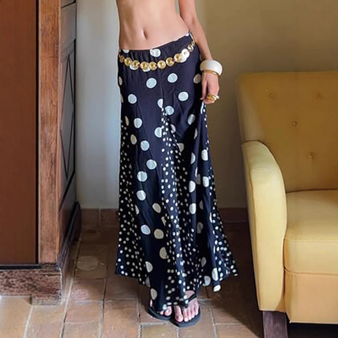 Damen Maxirock mit kontrastierendem Polka Dots Design und weitem Schnitt Drune