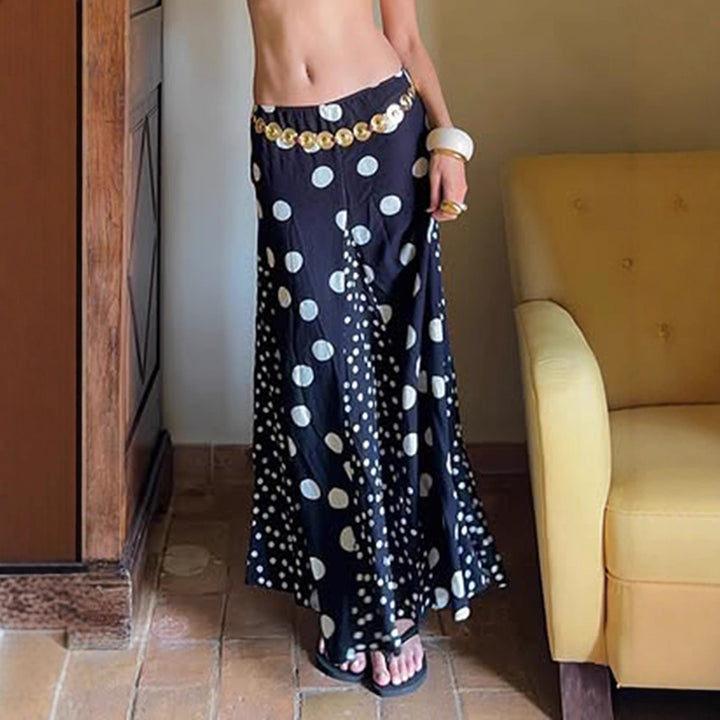 Damen Maxirock mit kontrastierendem Polka Dots Design und weitem Schnitt Drune