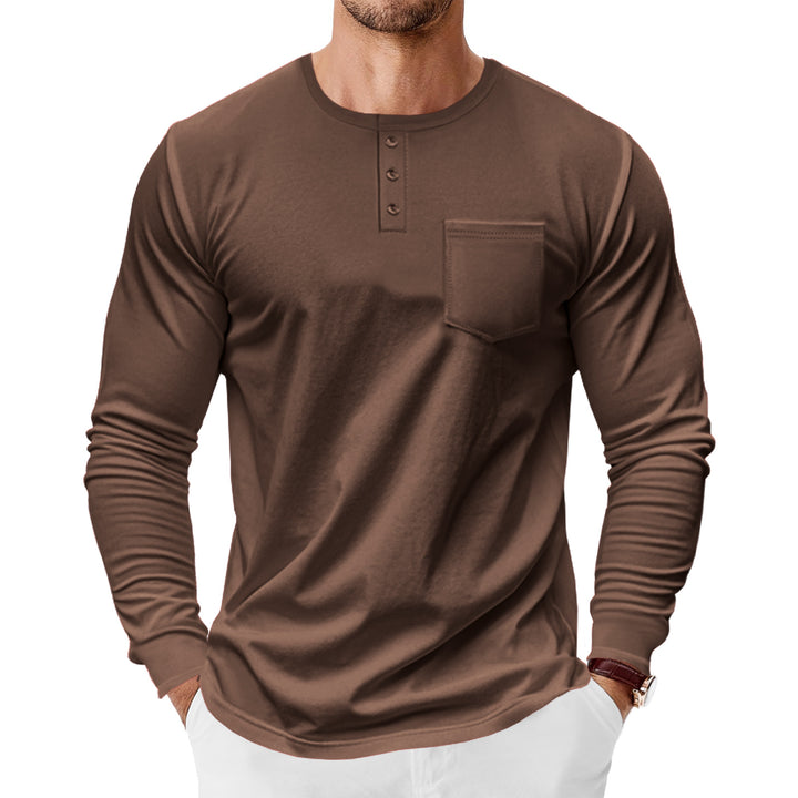 Herren nan Langarm-Henleyshirt mit Brusttasche und feinem Baumwollstretch-Schnitt Drune