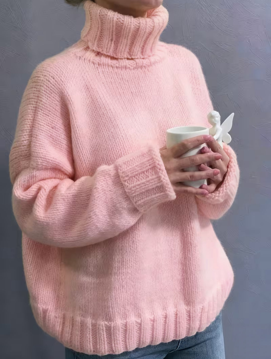 Damen Oversize-Rollkragenpullover im Fluffy-Mix mit breiten gerippten Bündchen Drune