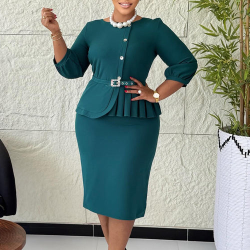 Damen Etuikleid mit elegantem Peplum-Saum und tailliertem Gürtel Drune