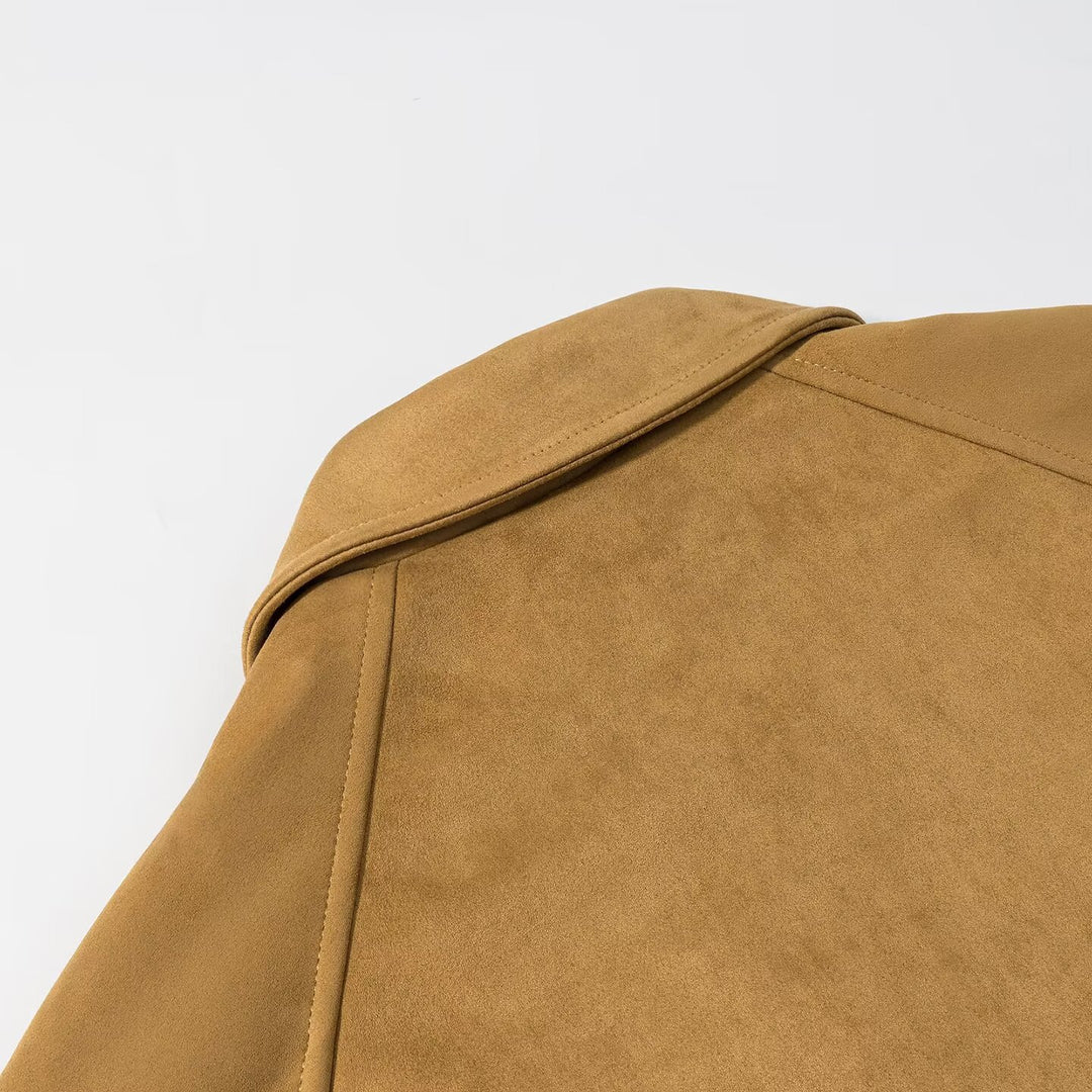 Damen Kurzjacke im Veloursleder-Look mit Raglanärmeln und elastischem Saum Drune