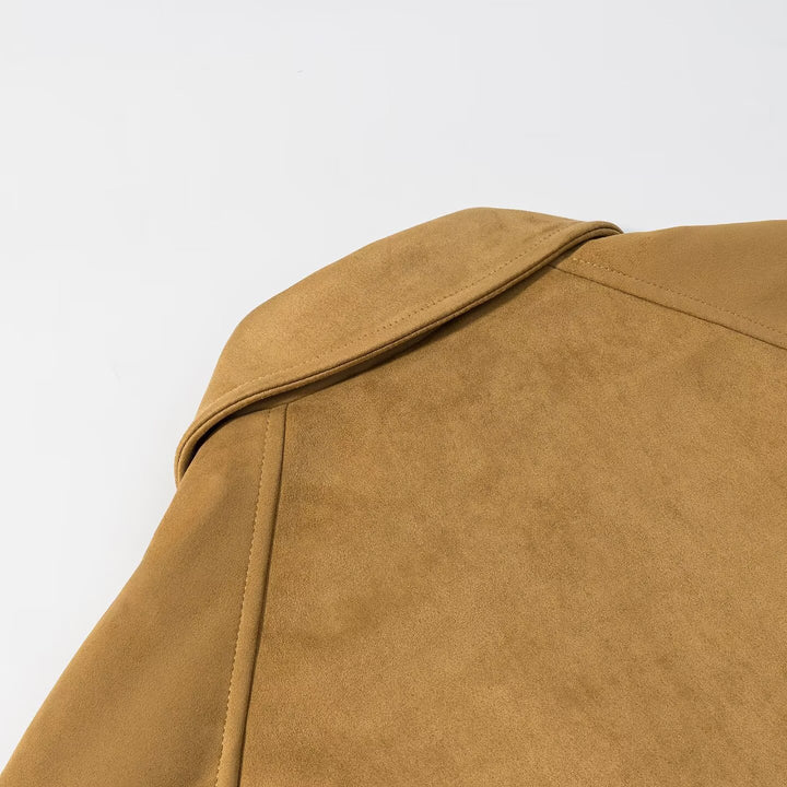 Damen Kurzjacke im Veloursleder-Look mit Raglanärmeln und elastischem Saum Drune