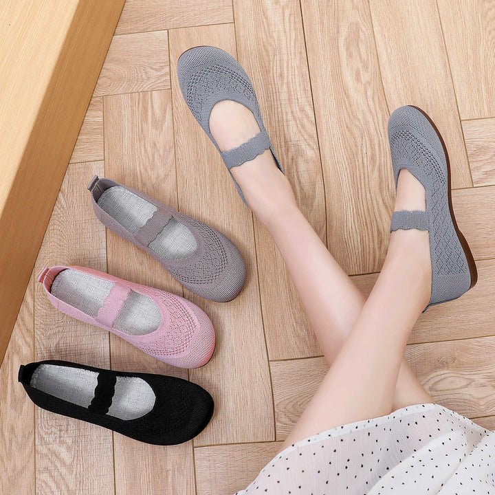 Damen nan gestrickter Mary-Jane-Slipper mit elastischem Riemen und ergonomischer Komfortsohle Drune