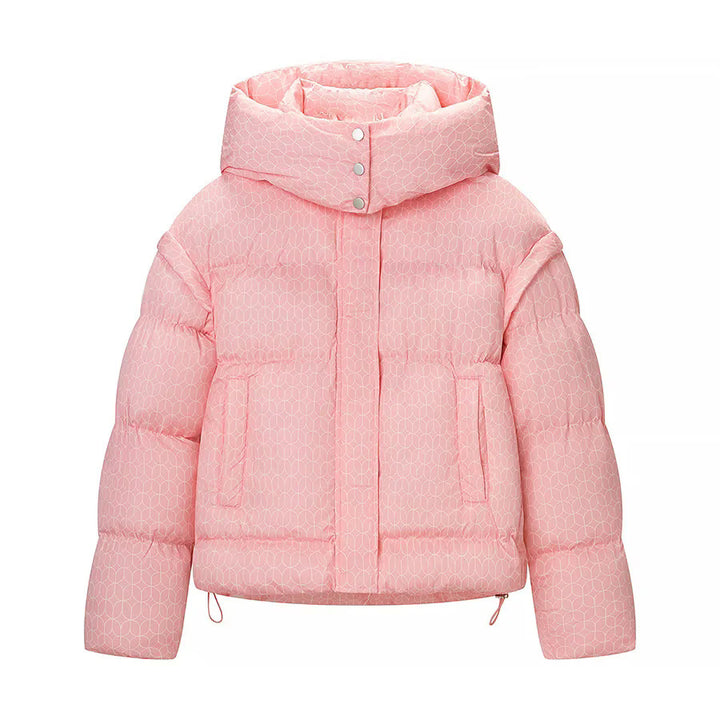 Damen nan kurze Boxy-Steppjacke mit grafischem Quiltmuster, großer Kapuze, verdeckter Druckknopfleiste und Tunnelzugsaum Drune