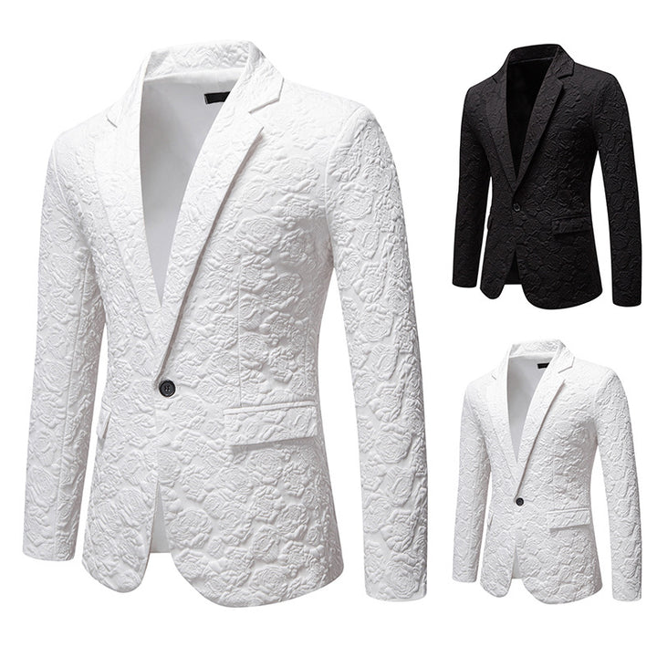 Herren nan strukturiertes Business-Sakko mit floraler Jacquardstruktur und Slim-Fit Drune