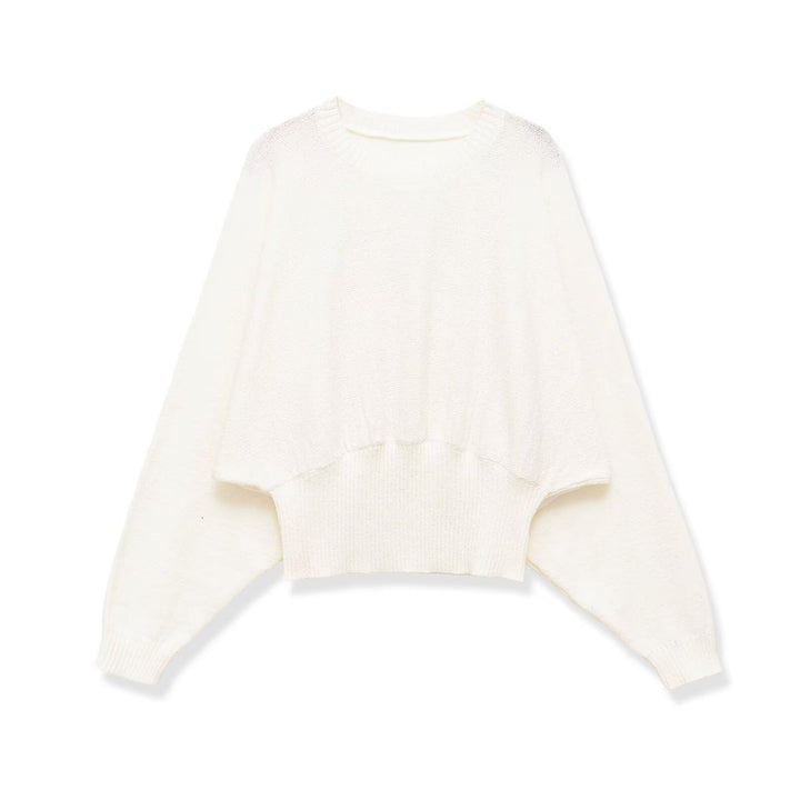Damen weit geschnittener Cropped-Pullover mit Fledermausärmeln und breitem Rippbündchen Drune