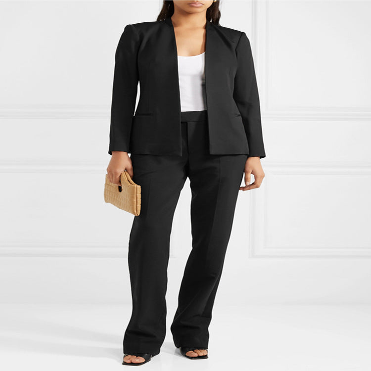 Damen Zweiteiliges Tailoring-Set aus Stretchkrepp mit offenem Longblazer und verkürzter Zigarettenhose Drune