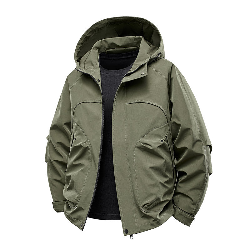 Herren technische Softshell-Utilityjacke mit Kapuze wasserabweisend und Multifunktionstaschen Drune